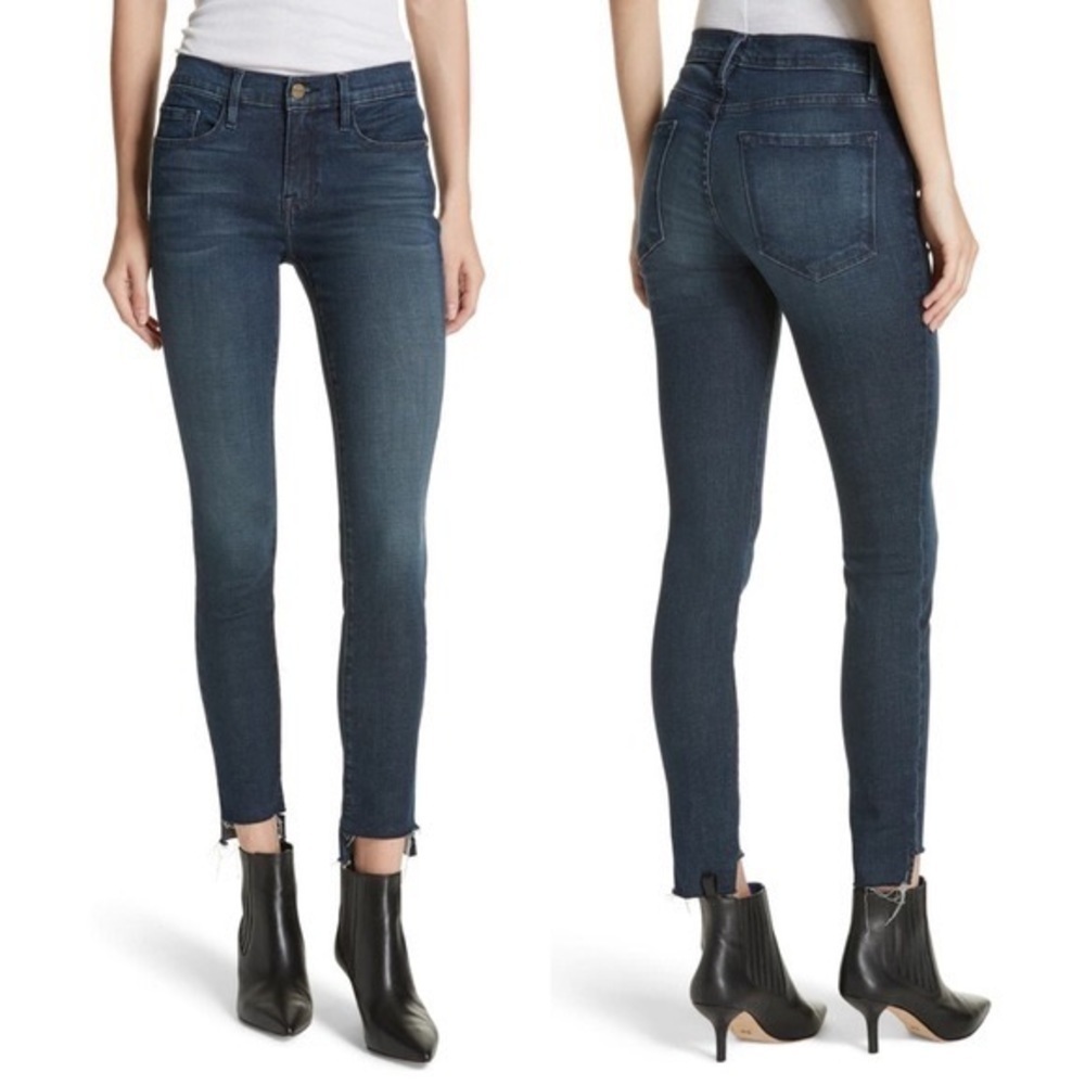 Frame Denim Le Skinny de Jeanne Raw Step Hem Jeans in Galvin Wash Size 25